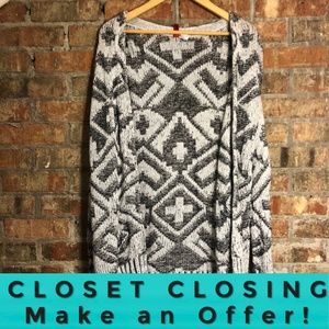 Black white aztec print knit cardigan